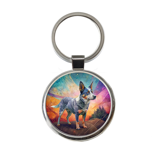 Australian Cattle Dog Contemporary Art Round Metal Keychain