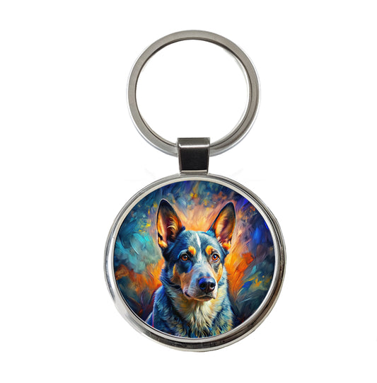 Australian Cattle Dog Expressionism Art Round Metal Keychain