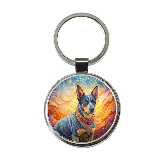 Australian Cattle Dog French Bohemian Art Round Metal Keychain