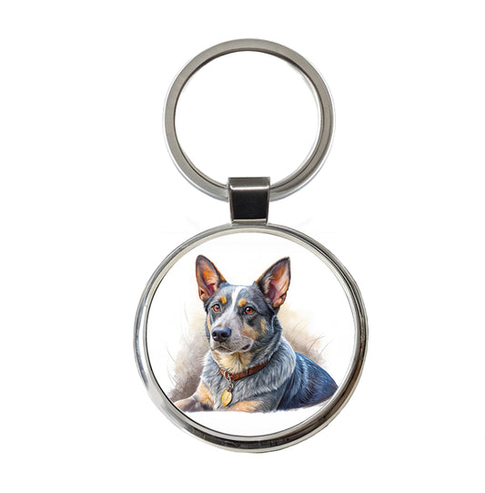 Australian Cattle Dog Illustration Round Metal Keychain