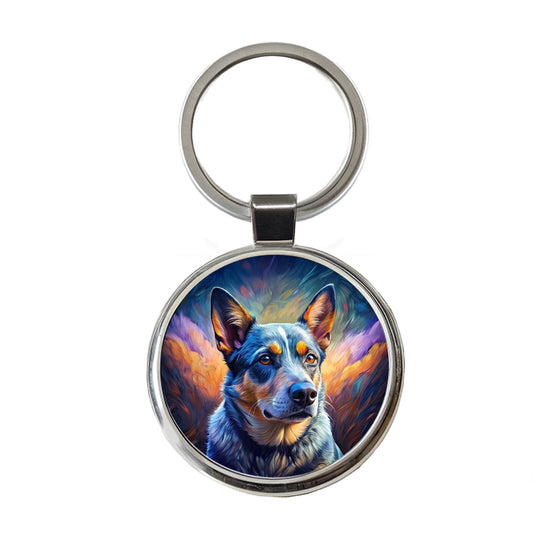 Australian Cattle Dog Pop Art Round Metal Keychain