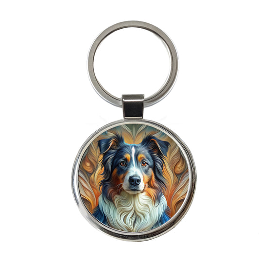 Australian Shepherd Dog Abstract Art Round Metal Keychain