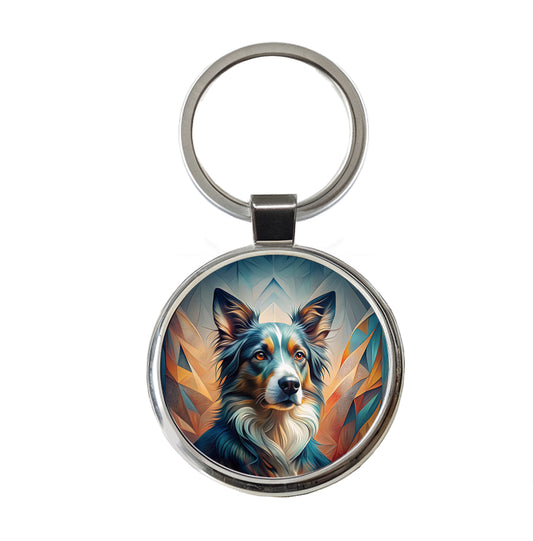 Australian Shepherd Dog Abstract Stylized Art Round Metal Keychain