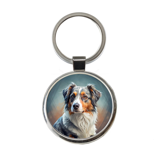 Australian Shepherd Dog Contemporary Art Round Metal Keychain
