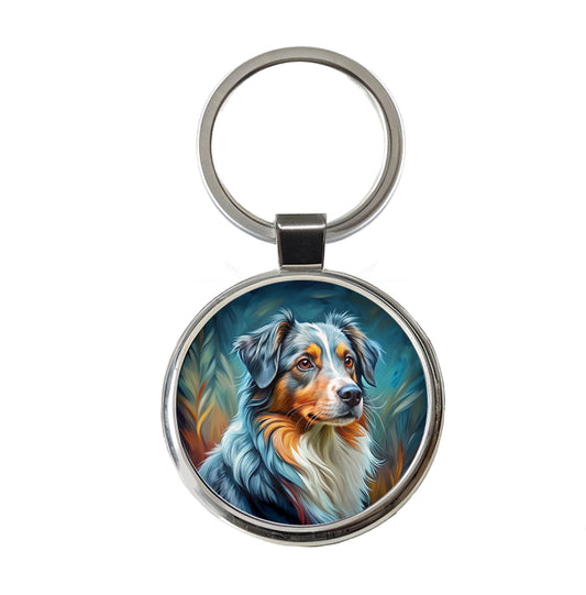 Australian Shepherd Dog Expressionism Art Round Metal Keychain