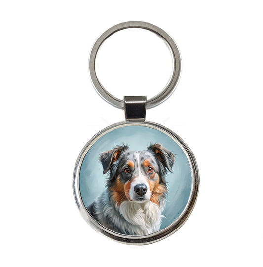 Australian Shepherd Dog Illustration Round Metal Keychain