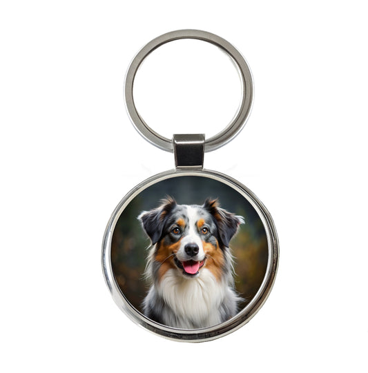 Australian Shepherd Dog Photo Round Metal Keychain