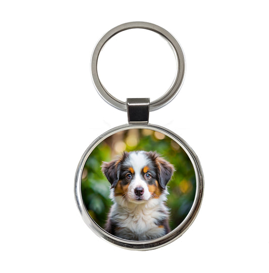 Australian Shepherd Dog Puppy Photo Round Metal Keychain