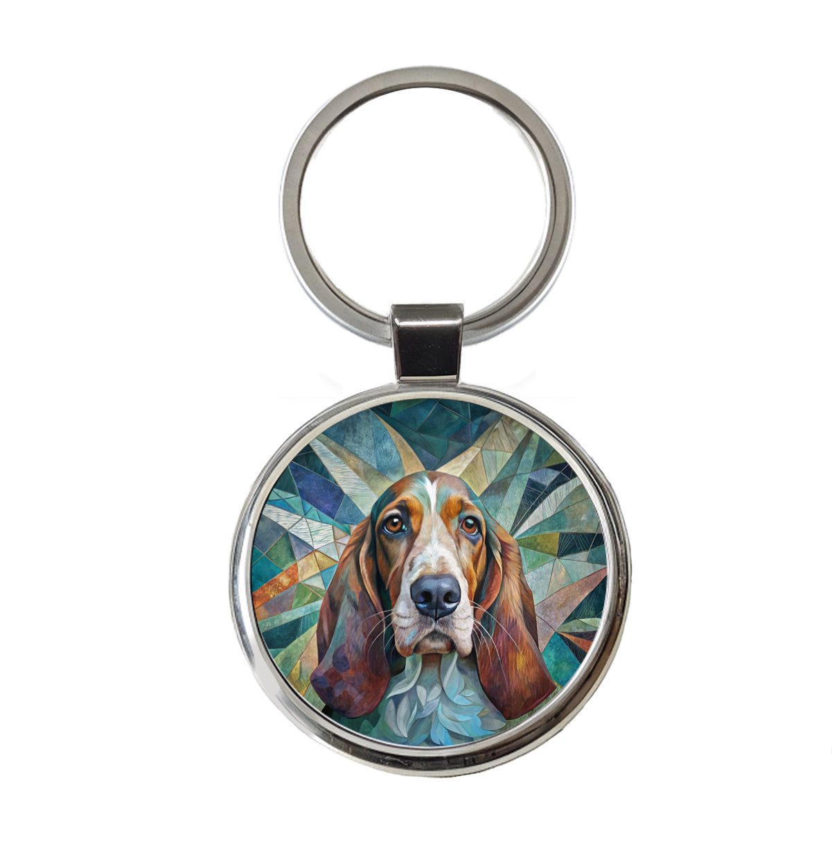 Basset Hound Dog Abstract Art Round Metal Keychain
