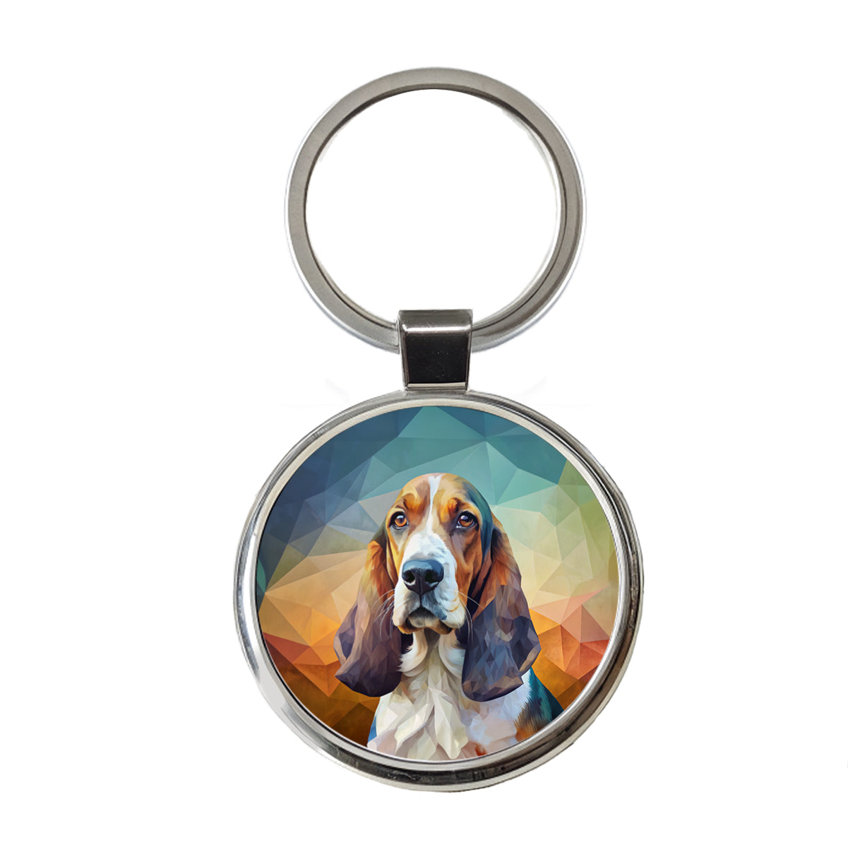 Basset Hound Dog Contemporary Art Round Metal Keychain