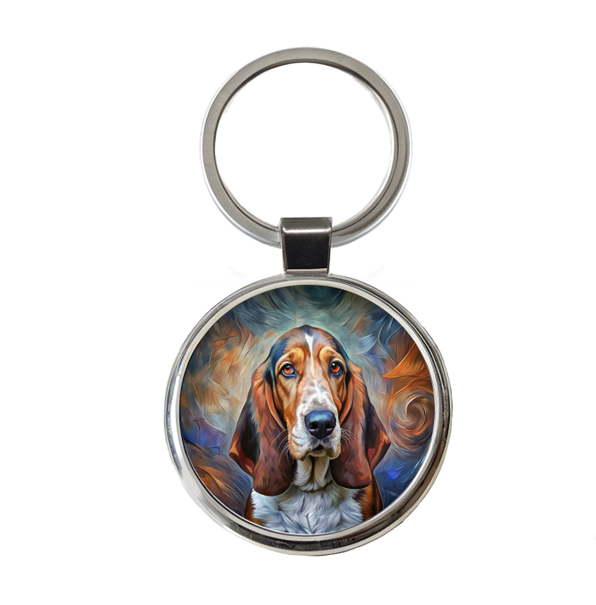 Basset Hound Dog Expressionism Art Round Metal Keychain