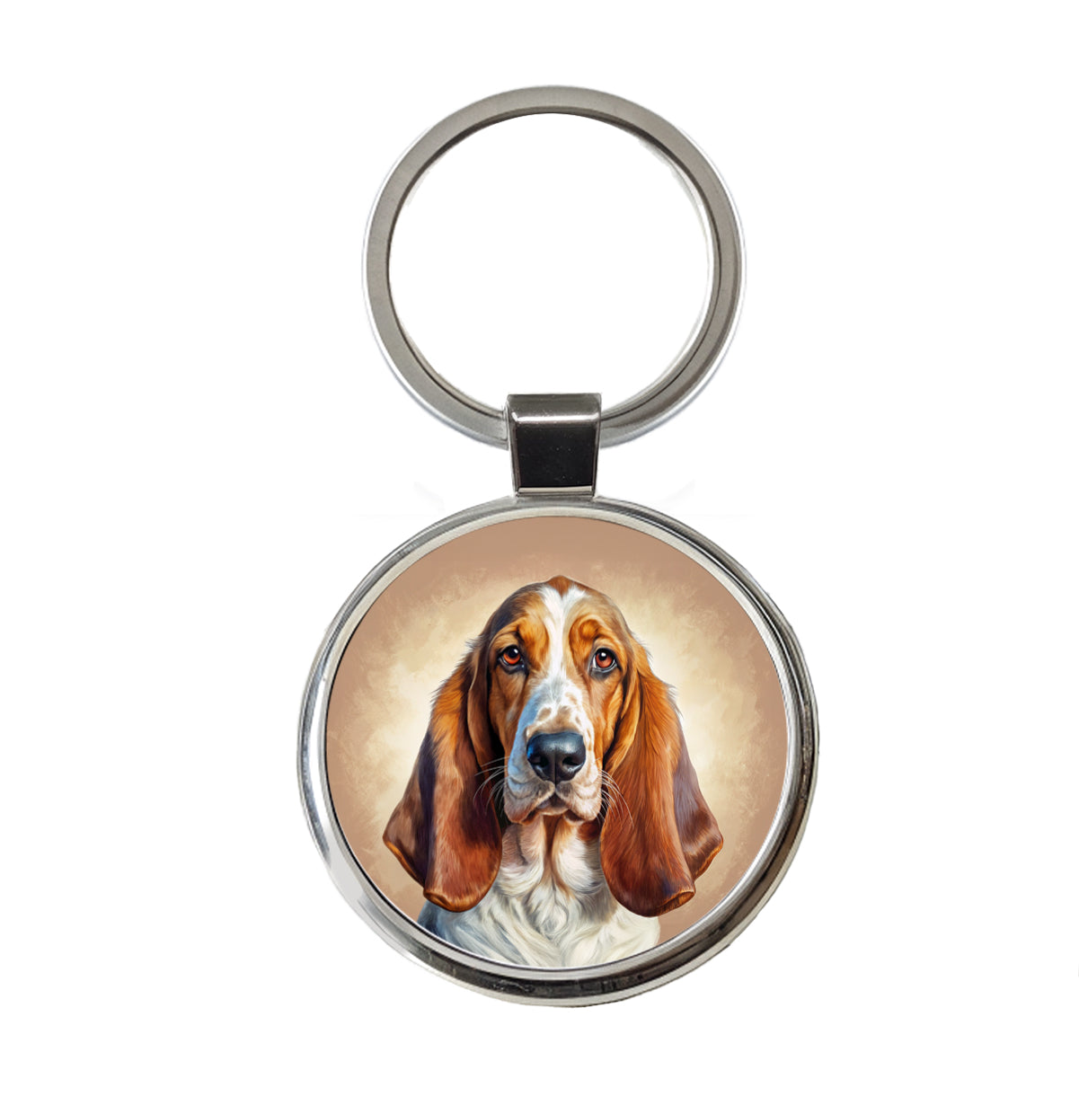 Basset Hound Dog Illustration Round Metal Keychain