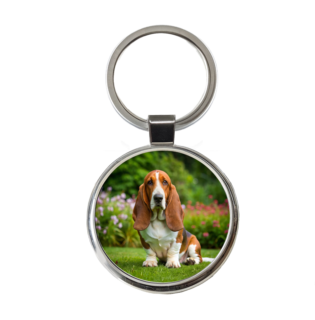 Basset Hound Dog Photo Round Metal Keychain