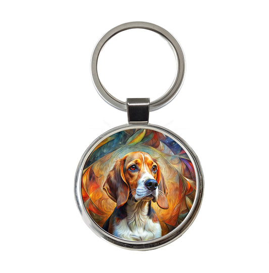 Beagle Dog Abstract Art Round Metal Keychain