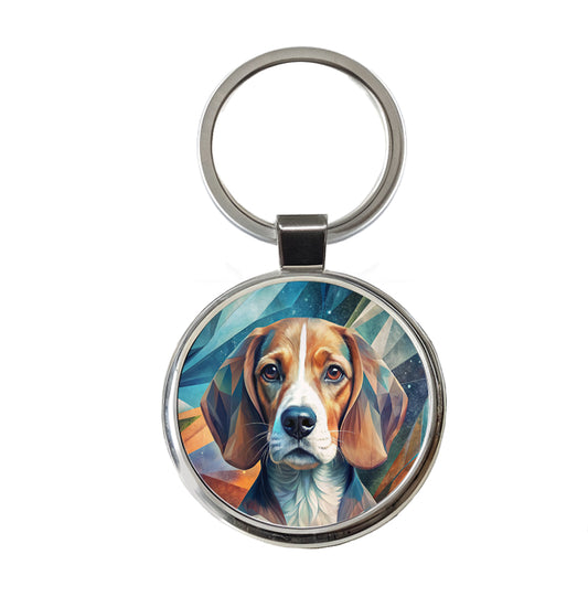Beagle Dog Abstract Stylized Art Round Metal Keychain
