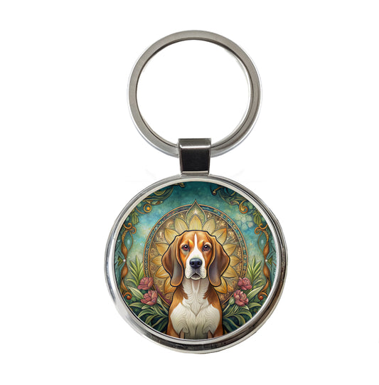 Beagle Dog Art Nouveau Round Metal Keychain