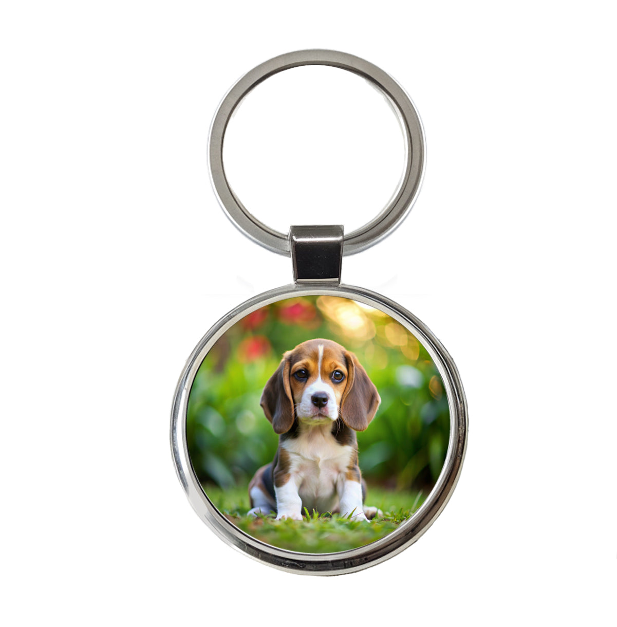 Beagle Dog Puppy Photo Round Metal Keychain