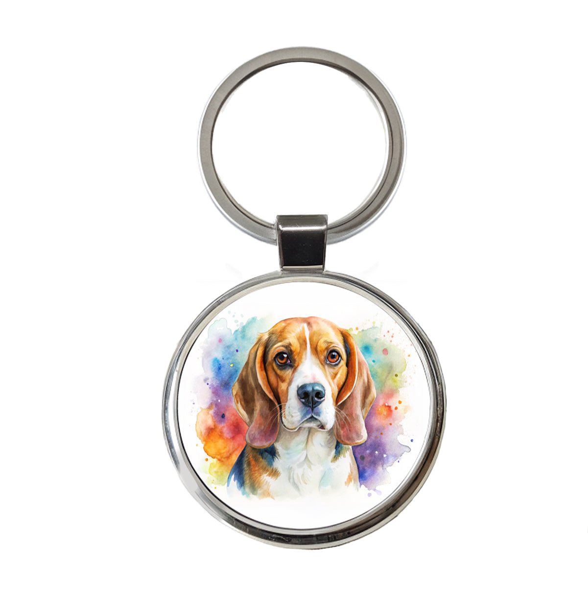 Beagle Dog Watercolor Style Round Metal Keychain