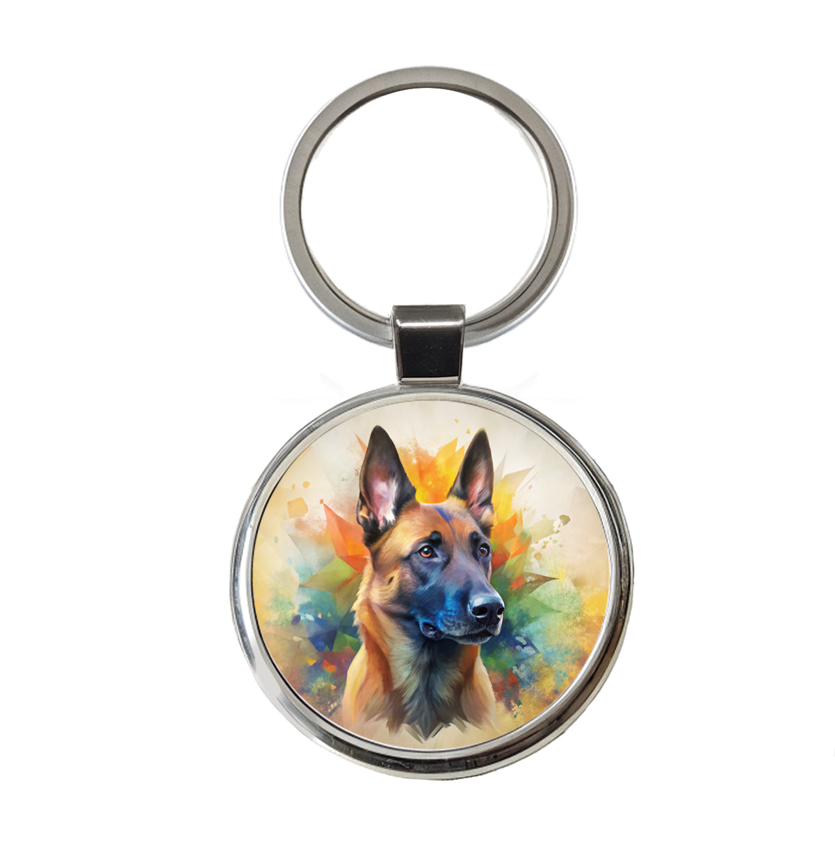 Belgian Malinois Dog Abstract Art Round Metal Keychain