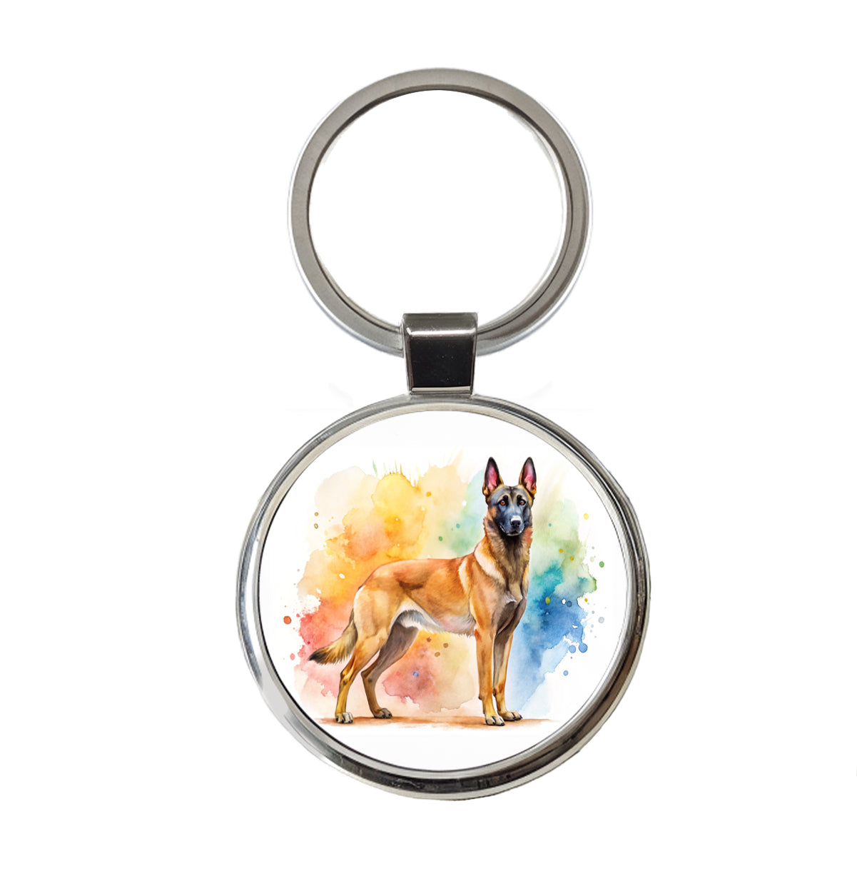 Belgian Malinois Dog Watercolor Style Round Metal Keychain