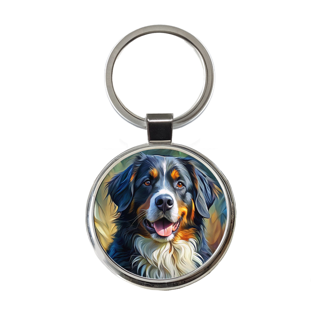Bernese Mountain Dog Expressionism Art Round Metal Keychain