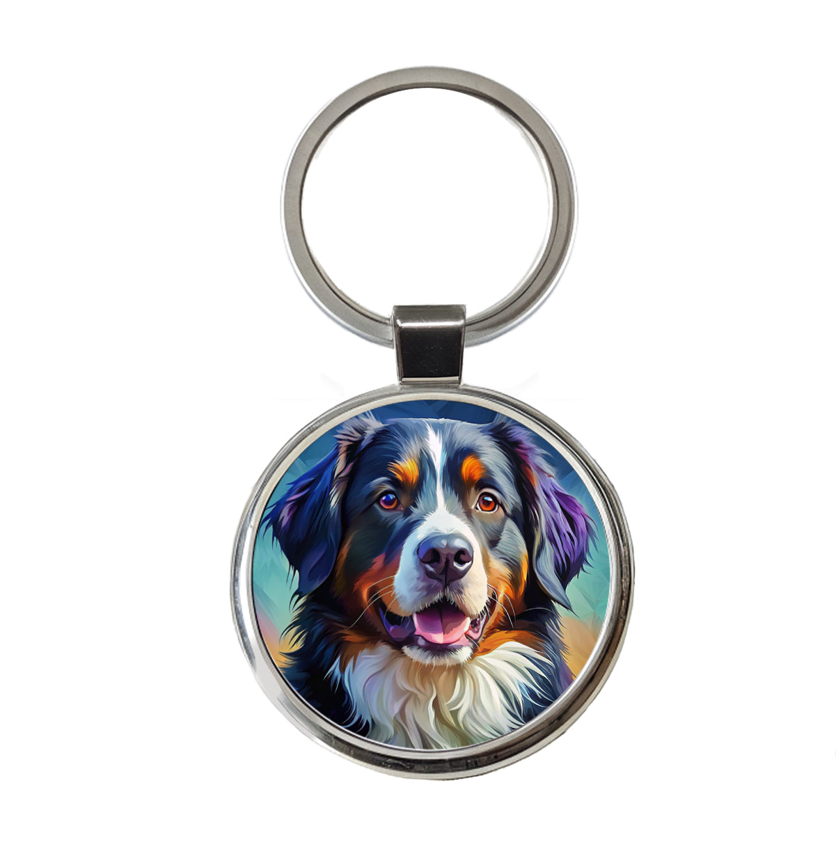 Bernese Mountain Dog Pop Art Round Metal Keychain