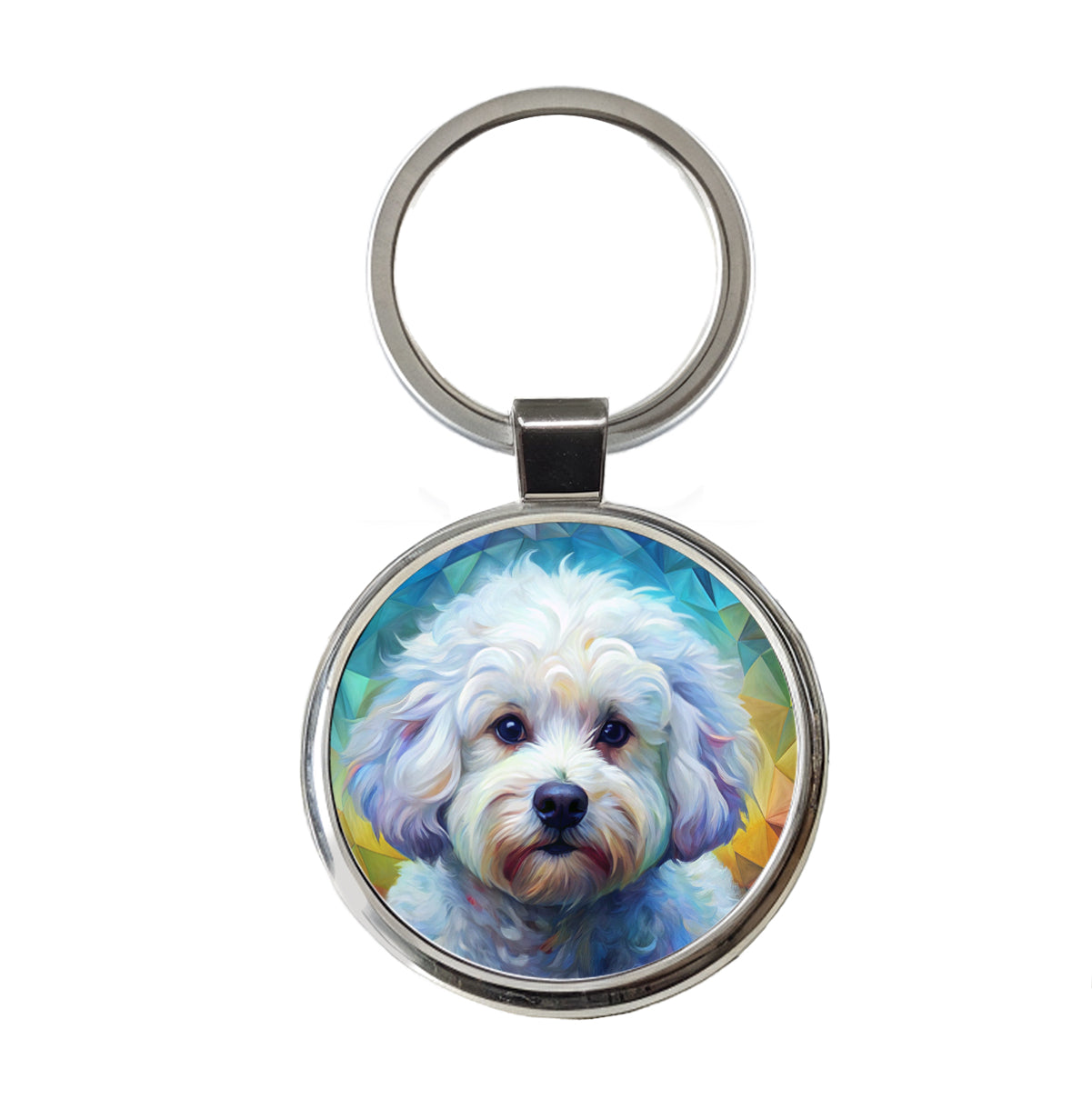 Bichon Frise Dog Abstract Art Round Metal Keychain