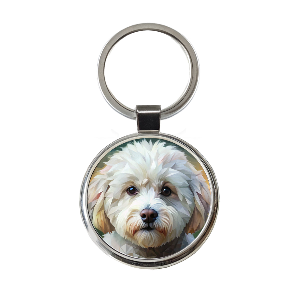 Bichon Frise Dog Abstract Stylized Art Round Metal Keychain