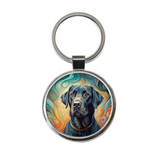 Black Labrador Retriever Dog Abstract Art Round Metal Keychain