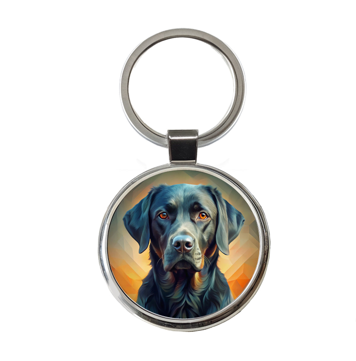 Black Labrador Retriever Dog Abstract Stylized Art Round Metal Keychain