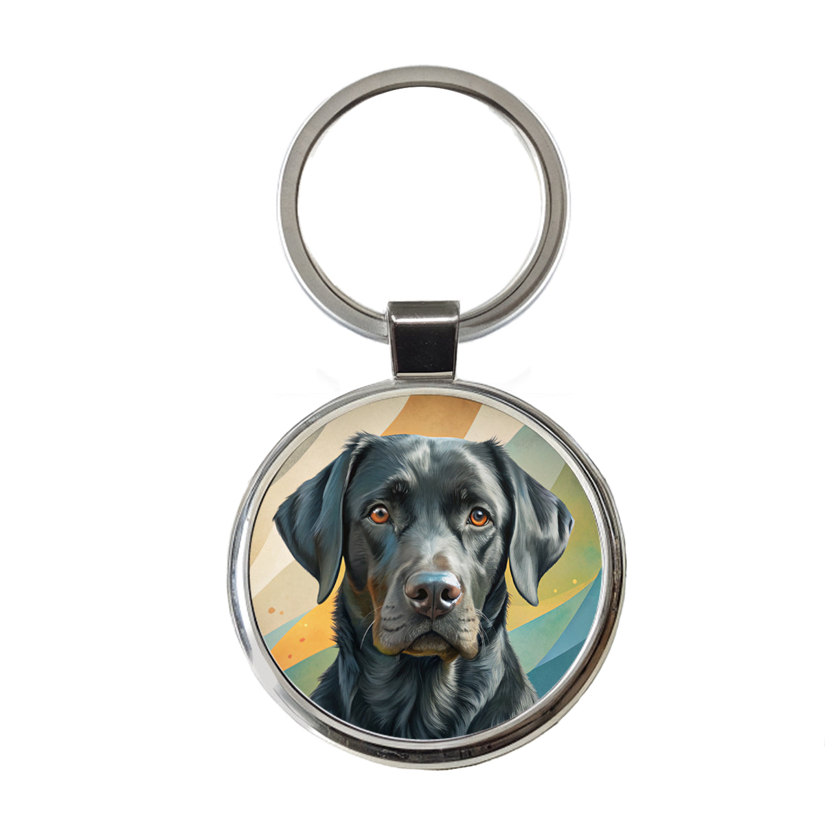 Black Labrador Retriever Dog Contemporary Art Round Metal Keychain