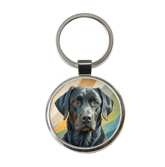 Black Labrador Retriever Dog Contemporary Art Round Metal Keychain
