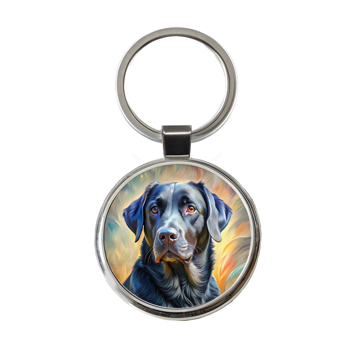 Black Labrador Retriever Dog Expressionism Art Round Metal Keychain