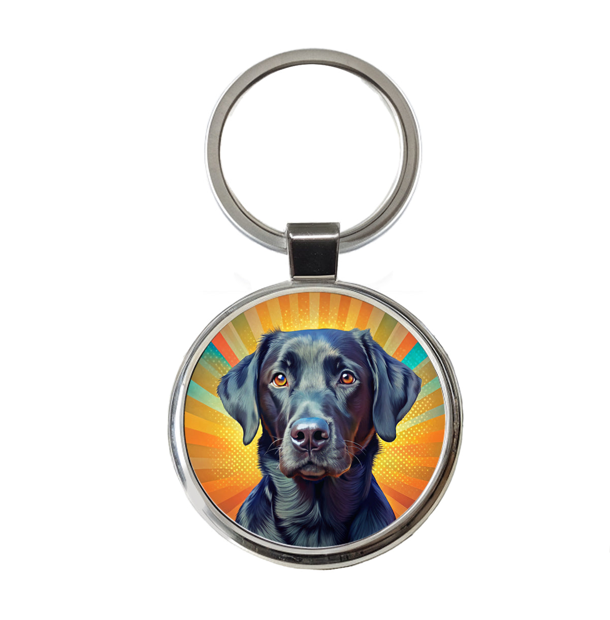 Black Labrador Retriever Dog Pop Art Round Metal Keychain