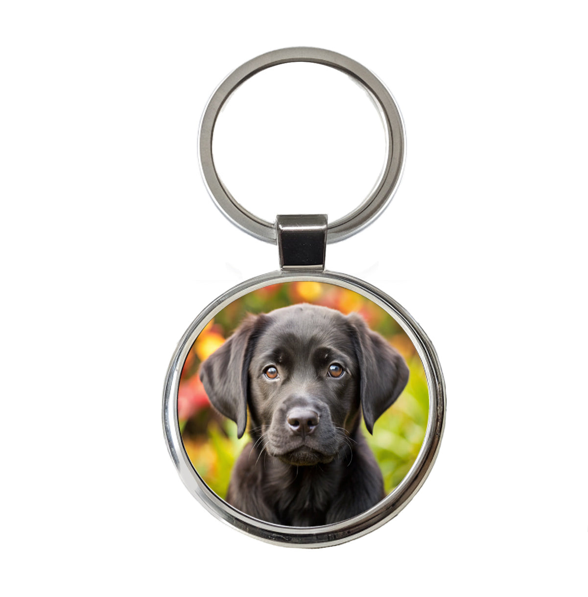Black Labrador Retriever Dog Puppy Photo Round Metal Keychain