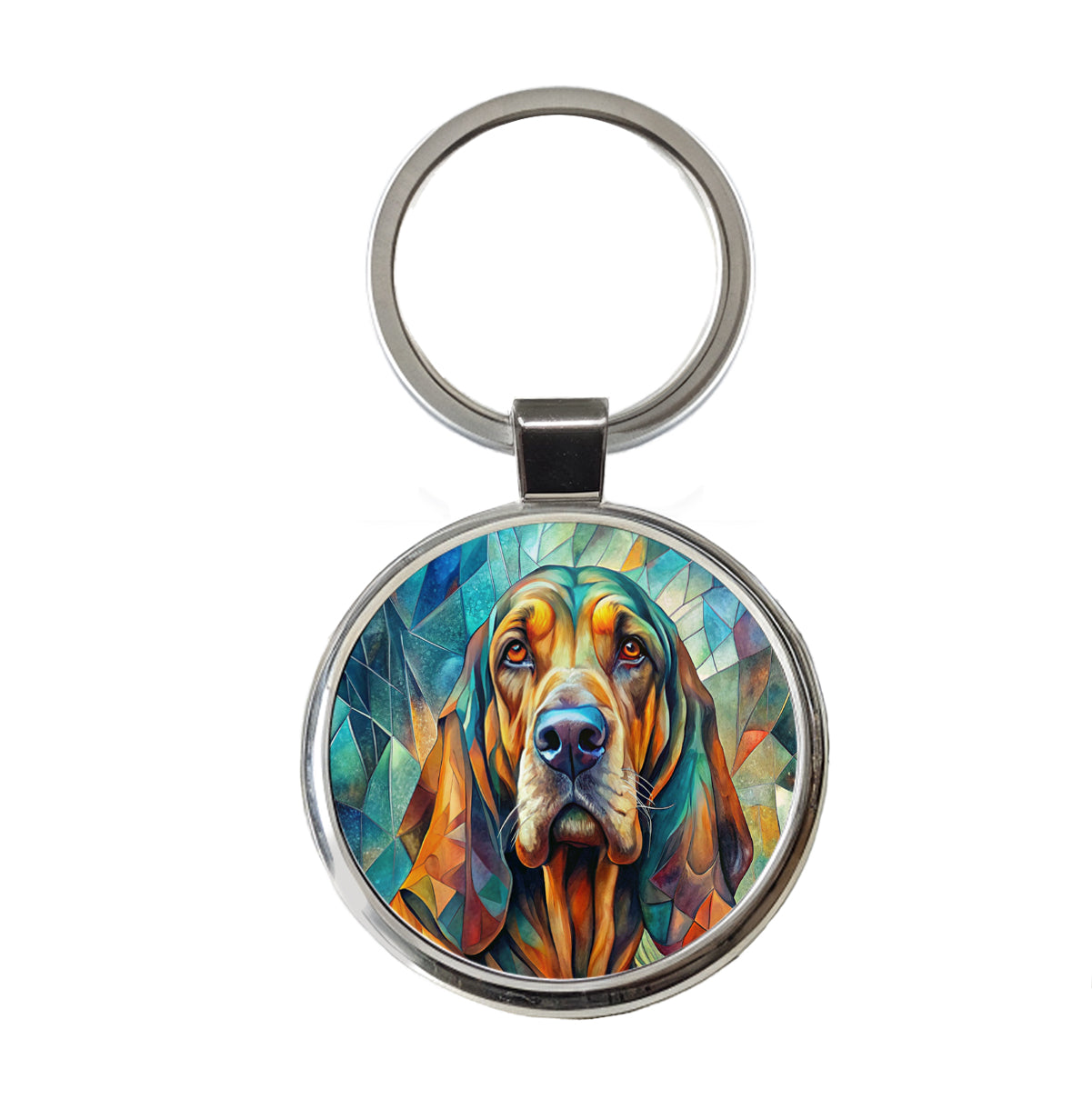 Bloodhound Dog Abstract Art Round Metal Keychain