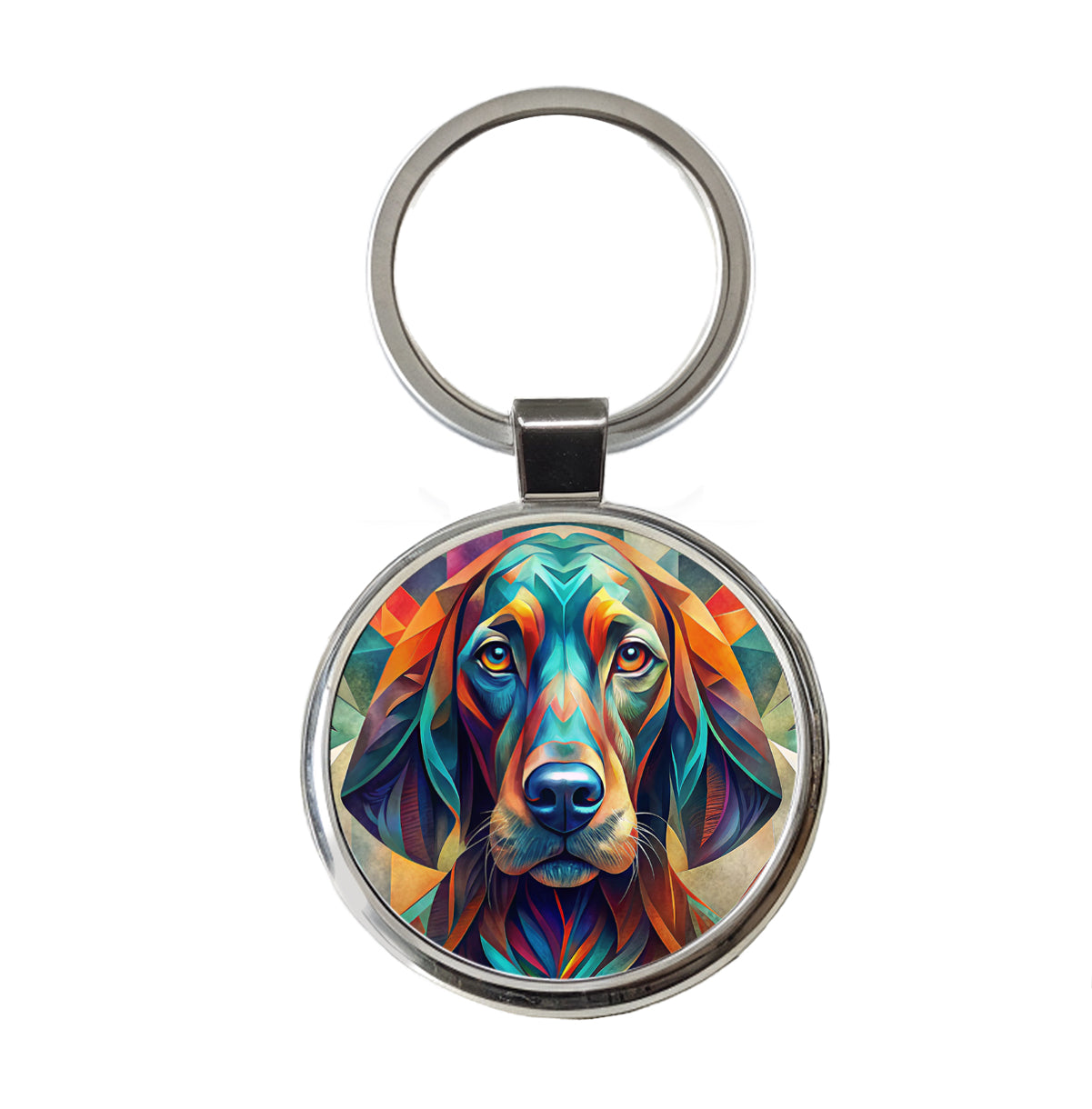 Bloodhound Dog Abstract Stylized Art Round Metal Keychain