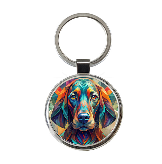 Bloodhound Dog Abstract Stylized Art Round Metal Keychain