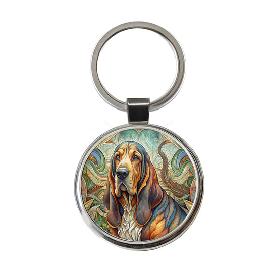 Bloodhound Dog Art Nouveau Round Metal Keychain