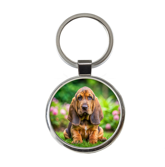 Bloodhound Dog Puppy Photo Round Metal Keychain