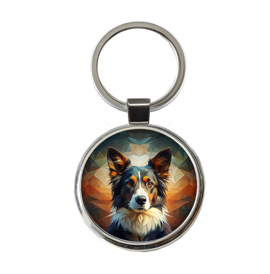 Border Collie Dog Abstract Stylized Art Round Metal Keychain