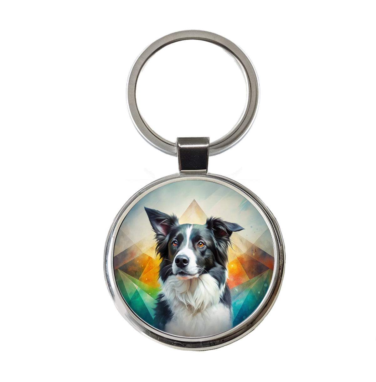 Border Collie Dog Contemporary Art Round Metal Keychain