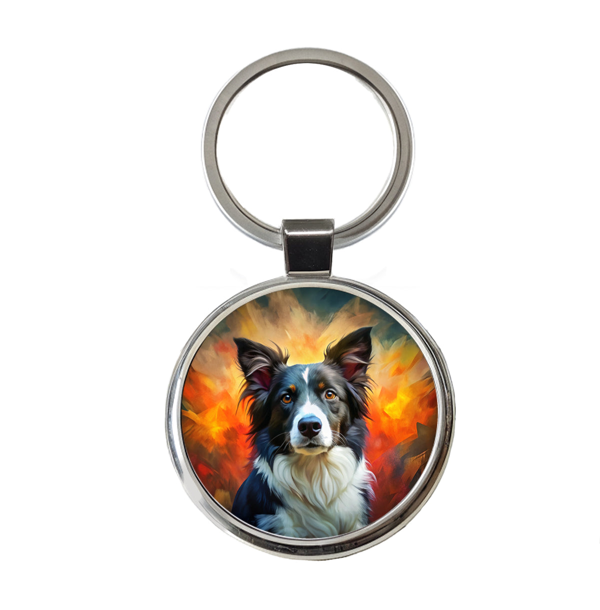 Border Collie Dog Expressionism Art Round Metal Keychain
