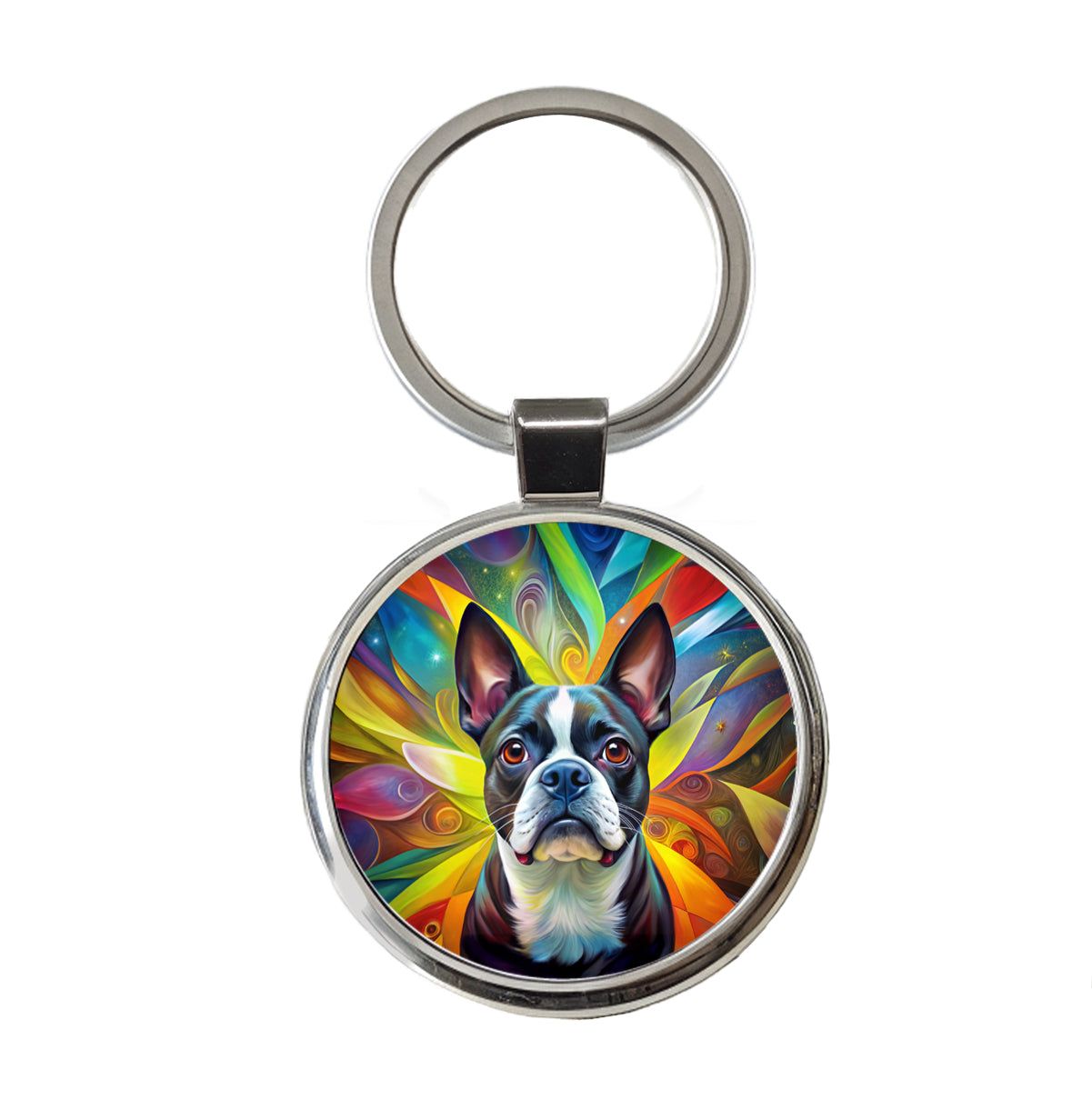Boston Terrier Dog Abstract Art Round Metal Keychain