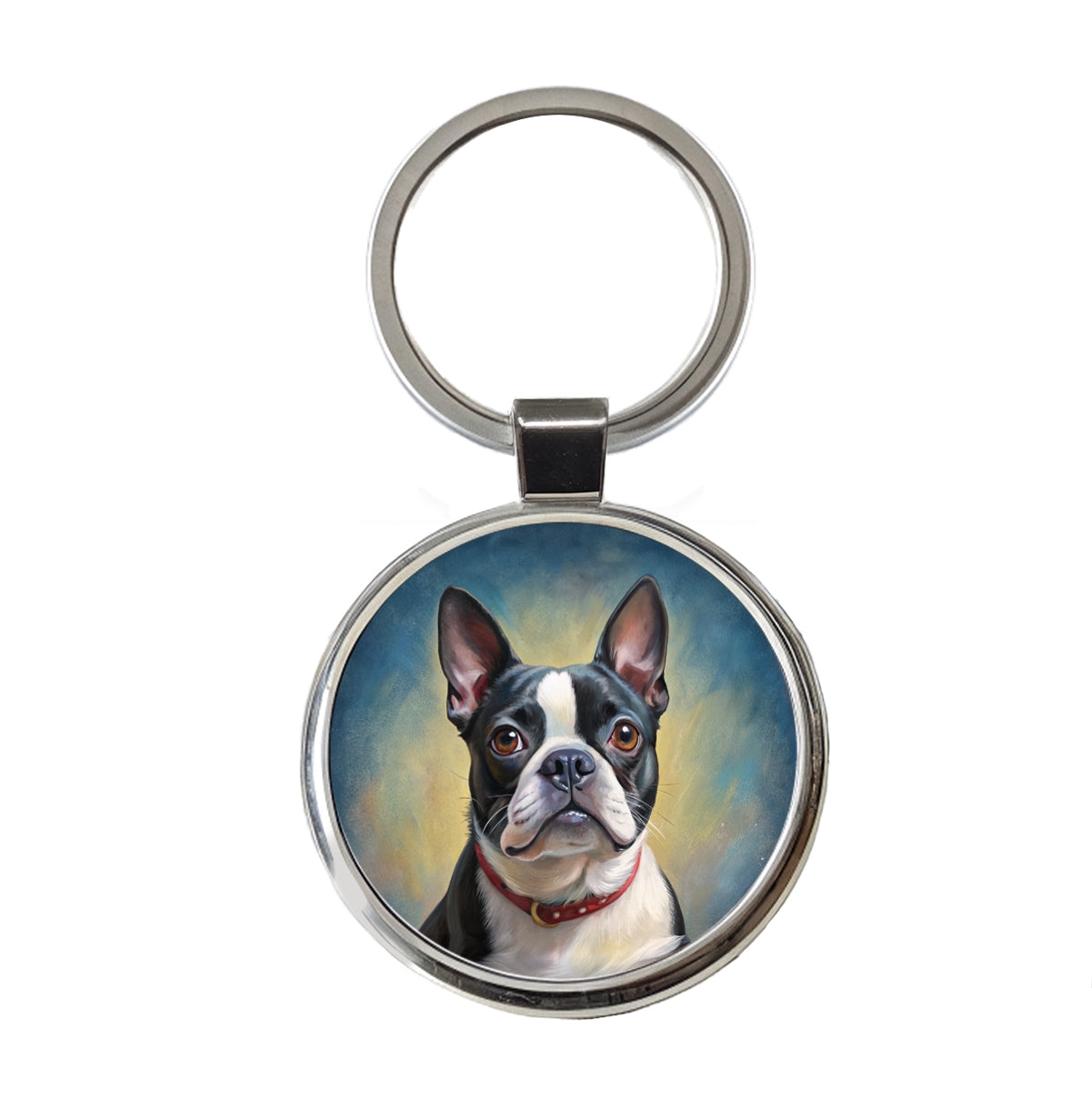 Boston Terrier Dog Illustration Round Metal Keychain