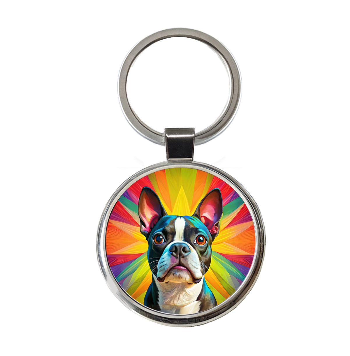 Boston Terrier Dog Pop Art Round Metal Keychain