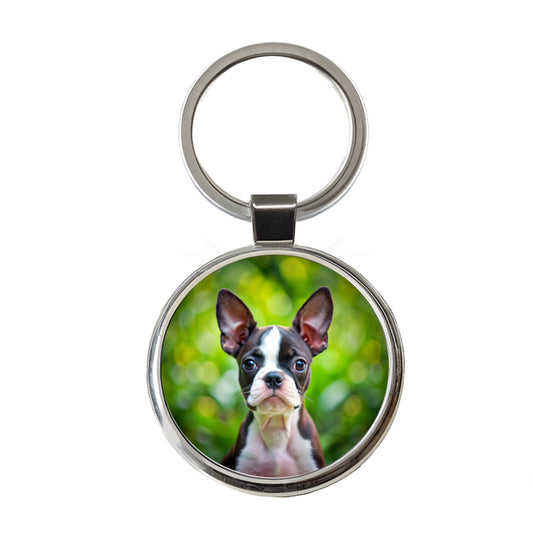 Boston Terrier Dog Puppy Photo Round Metal Keychain
