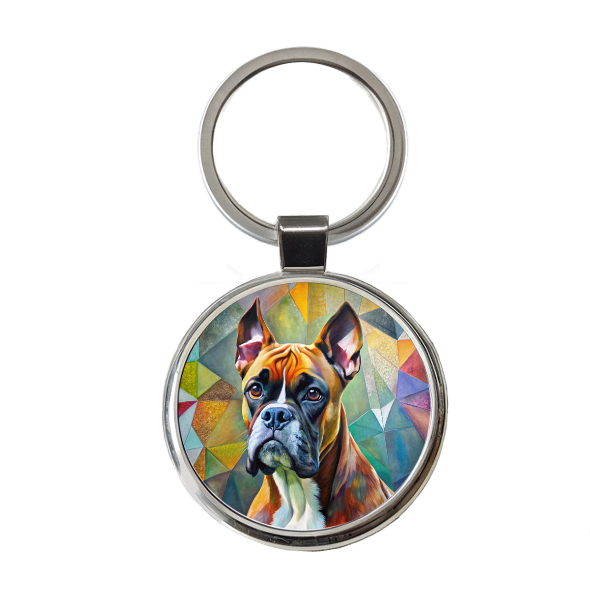 Boxer Dog Abstract Art Round Metal Keychain
