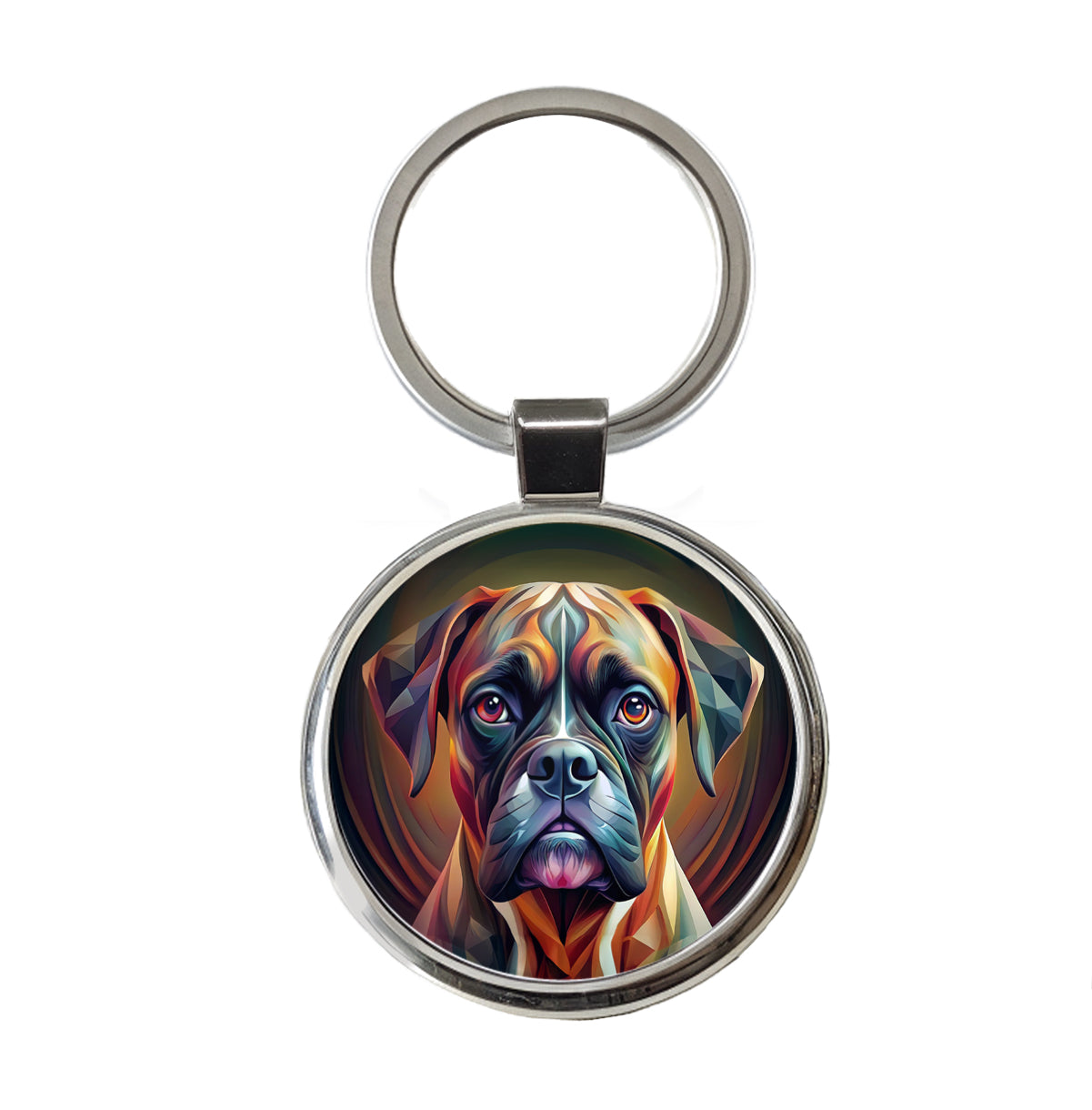 Boxer Dog Abstract Stylized Art Round Metal Keychain