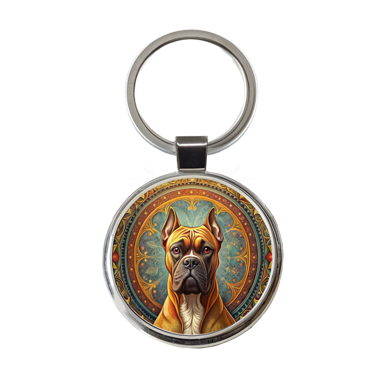 Boxer Dog Art Nouveau Round Metal Keychain